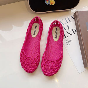 รองเท้าบูทกันฝนพื้นแบนระบายอากาศได้ดีสำหรับผู้หญิงในช่วงฤดูร้อน ส้นแบน รองเท้าแตะแบบสวมสบาย สไตล์สตรีท รองเท้าแตะชายหาดแบบสวมสบาย