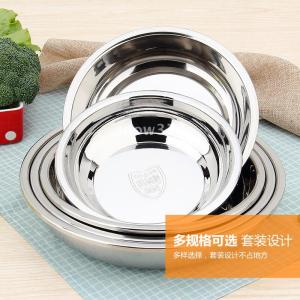 304 Stainless Steel Plate Thickened Household round Plate Deepening Meal Saucer Meal Tray Fish Dish Cold Leather Cake Plate Meal Plate 20cm