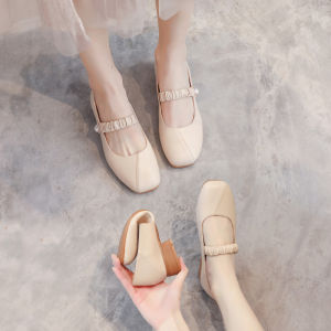 Leather Flat Bottom Single Shoes Womens Spring Autumn New Style Versatile Grandmother Shoes Student Bean Bean Shoes Ladies Loafers