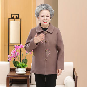 เสื้อโค้ทหนาสำหรับฤดูใบไม้ผลิและฤดูใบไม้ร่วงสำหรับผู้หญิงวัยกลางคนและผู้สูงอายุ แฟชั่นฤดูใบไม้ร่วงปี 2024 เสื้อโค้ทลายดอกไม้และนกสำหรับคุณแม่