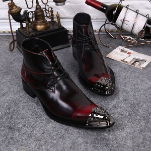 European and American Knight British Mens Boots Vintage Martin Boots High Heel Hair Stylist Cowboy Boot Mens Shoes Polished Cowhide Mens Shoes