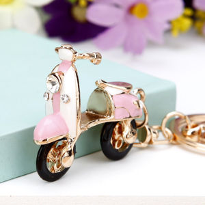 Creative Gift Cute Rhinestone Motorcycle Car Keychain Womens Elegant Ins Bag Pendant Keychain Ring Alloy Cartoon Series