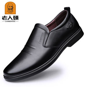 Mens Casual Leather Shoes Warm Fleece Lined Genuine Leather Soft Surface for Autumn Winter Business Casual Middle Aged And Elderly