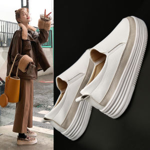 Spring 2025 Womens British Style Flats Thick Bottom Platform Slip-On Casual Versatile Single Shoes Korean Version round Toe
