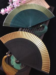 LIUSHANMEN | Chinese Style Silk Wedding Morning Robe Fan Golden Green