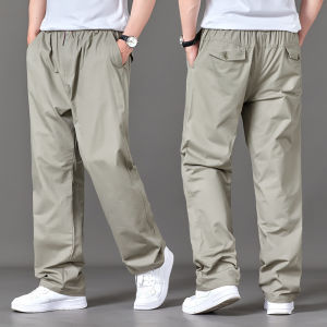 Fall Thin Cotton Casual Pants Mens Straight Leg Loose Wide Leg Pants plus Size Big Fellow Pants Multiple Pockets Long Pants
