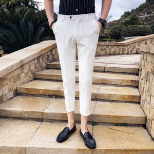 Summer Thin White Slim Fit Mens Casual Pants Korean Style Nine Points Hair Stylist Loose Long Trousers Youth Fashion