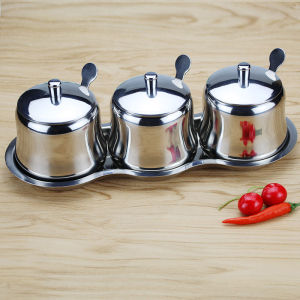 304 Stainless Steel Seasoning Can Set Household for Containing Salt MSG Seasoning Bottle Combination Kitchen Salt Jar Seasoning Box