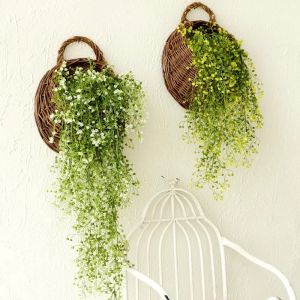 Hanging Artificial Flower Vine Golden Bell Willow Ceiling Decor Living Room Green Leaf Plant Wall Hanging European Style Simulation Flower