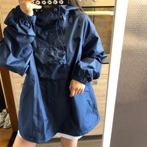 Draping Effect Ins Spring and Autumn Retro Hooded Coat and Trench Coat