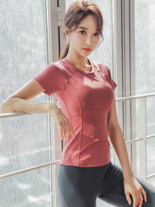 Womens Yoga Clothes with Chest Pad Short Sleeve Training Set Professional High-End Summer Thin Pilates Tight Fit Sportswear