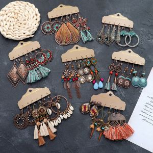 Bohemian Style Long Elegant Earrings Womens Holiday Fashion Jewelry Set Simple Versatile Alloy Plant Floral Ear Cuffs