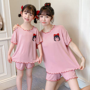 Parent-Child Modal Pajamas Girls Summer Thin Short-Sleeved Air Conditioning Clothes Childrens Younger and Older Childrens Mother and Daughter Homewear Suit