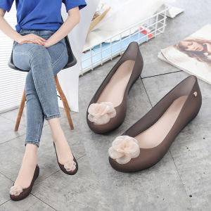 Gel Shoes Womens New New Arrival Rose Flower Rain Boots Fish Mouth Flats Soft Platform Beach Shoes Rubber Waterproof Shoes