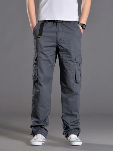 Summer Thin Cotton Work Trousers Mens Loose Casual Straight Leg Outdoor Sports Pants Large Size Pure Cotton Multi Pockets