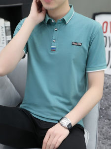 เสื้อยืดคอโปโลแขนสั้นผ้าไหมน้ำแข็งคอตตอนบางสำหรับผู้ชายในช่วงฤดูร้อน เสื้อแขนสั้นทรงสลิมฟิตพิมพ์ลายแฟชั่นสำหรับวัยรุ่น