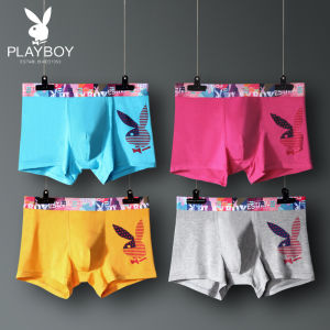 กางเกงบ็อกเซอร์ชายผ้าไหมน้ำแข็งสไตล์การ์ตูน Playboy ทรงเอวกลาง ด้านในเป็นผ้าโมดอล กางเกงชั้นในชายสตรีทแวร์สุดเท่