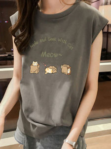 Loose Large Size Sport Basketball Uniform Womens Sleeveless Vest Cotton T-Shirt Design Base Layer Outerwear Trendy Top