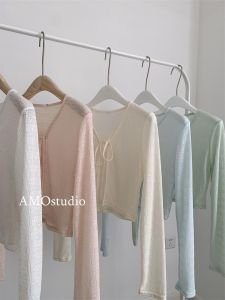 Pink Cardigan Thin Womens Sun Protection Outwear Lace Lace up Short Outer Shawl Summer with Skirt Milk Blue Tops