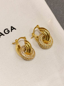 Gold Plated Diamond Embedded Metal Earrings Women's High End Vintage Luxury Sensation Ear Cuff Elegant Fashion Jewelry