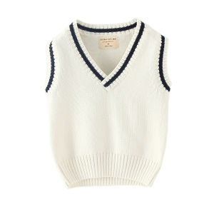Autumn and Winter Baby Middle Small and Older Children Cotton Wool V-neck Vest Boys and Girls Fleece-Lined Knitting Vest College Style Sweater