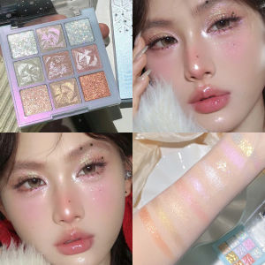 Nine-color high-gloss eye shadow plate burst flash broken diamond shiny polarized pearlescent fine flash brightening lying silkworm sequins pink purple female