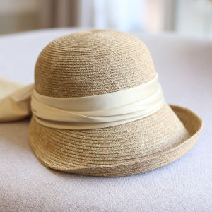 Summer Curled Brim Basin Hat Sun Protection Womens Casual Ribbon