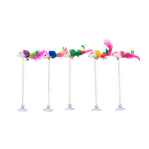 Playable Cat Toy Self-Hi Mouse Sucker Spring Tumbler Puzzle Cat Teaser Feather with Bell Bite-Resistant