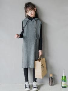 Girls Knitted Vest Skirt Autumn and Winter Korean Style Big Children Girls Western Style Parent-Child Children Woolen Skirt Outdoor Wear Jumper Dress