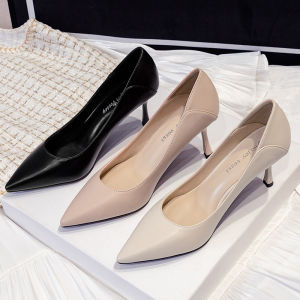 Soft Leather High Heels Non-Wear Feet 5cm Stiletto Heel Soft Bottom Work Shoes Black Pink Off-white Pointed Toe Womens Professional Shoes OL