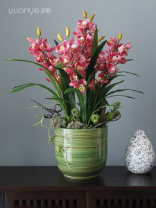 Big Flower Cymbidium Faberi Flower Height Artificial/Fake Flower Modern Light Luxury Furnishings New Chinese Study Hotel Living Room Entrance Dining Table