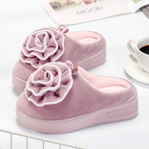 Autumn and Winter New High Heel Cotton Slippers Womens Thick Bottom Cute Korean Style Indoor Home Soft Bottom Non-Slip Home Insulated Cotton-Padded Shoes