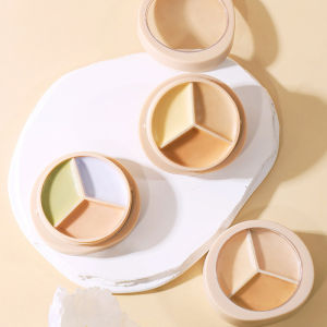 Three-color concealer to cover the face spots pockmarks black circles brightening tear grooves dry skin moist green purple