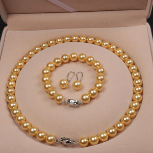 天然淡水珍珠项链手链耳钉3套装 8MM 10mm Shell Pearl Necklace Jewelry Set Baroque Pearl Necklace Bracelet Earring for Women Fine Wedding Gift Pearl Necklace Jewelry Set for Womens