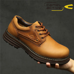 Camel Active Mens Casual Shoes Breathable Leather Outdoor Mountain Climbing Work Boots Thick Bottom Rubber Outsole round Toe