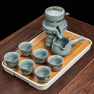 Kunde Lazy Anti-Scald Teapot Ceramic Stonewashed Automatic Kung Fu Tea Set Set Home Living Room Tea Drinking Cup Set