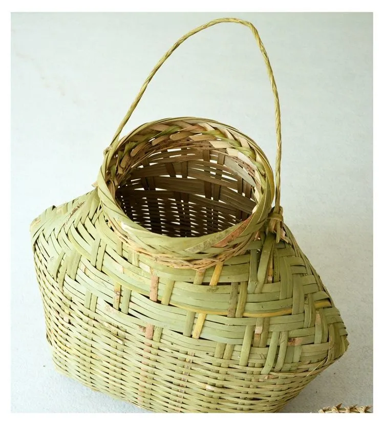 Bamboo Woven Fish Basket Fishing Bamboo Cage with Lid Catch Bamboo