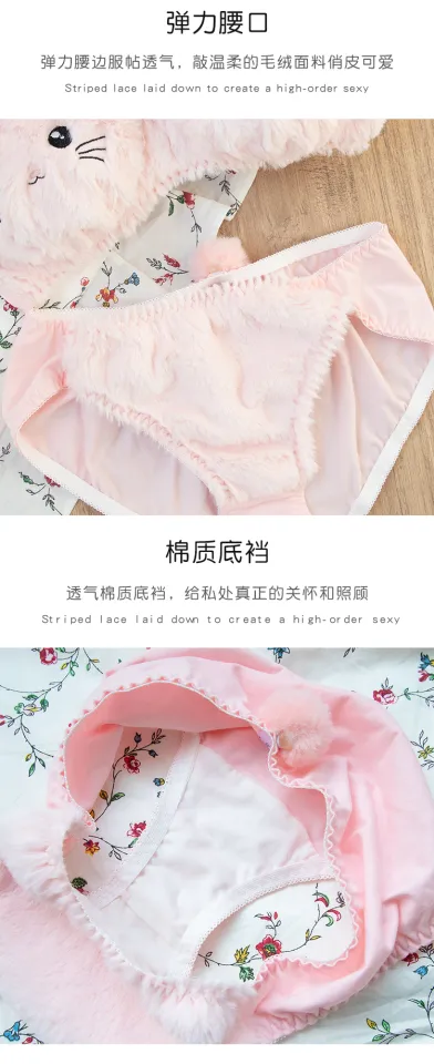 Japanese Style Soft Girl Girl's Underwear Pure Cotton Cute Anime Cartoon  Cat Student Plush Wireless Bra Set
