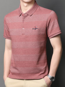 Middle-Aged Mens Summer New Short-Sleeved T-Shirt Dad Clothes Turn-Down Collar Cotton Lightweight Luxury Top Business Casual