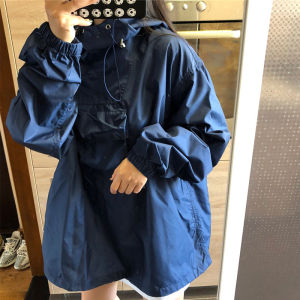 Draping Effect Ins Spring and Autumn Retro Hooded Coat and Trench Coat