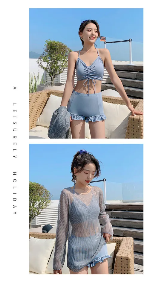 Swimsuit Women's Korean StyleinsWind Split High Waist Thin Bikini Small  Chest Push up Fairy Style Conservative Swimwear
