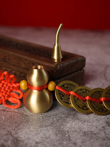 Thickened Pure Brass Gourd Hanging Ornament Eight Emperor Coins Six Emperor Copper Coins Yellow Knot Door Decoration Home Decor