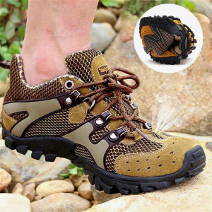 รองเท้าลำลองผู้ชายหนังแท้ BULLMALE ระบายอากาศได้ดี รองเท้ากลางแจ้ง รองเท้ากีฬา กันลื่น สำหรับเดินป่า ฤดูร้อน 2025 รองเท้าผ้าใบ