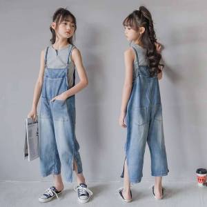 Girls Denim Overalls Tencel Summer Clothing Childrens Clothing Western Style Childrens Wide Leg Loose Casual Suspenders Older Childrens Thin