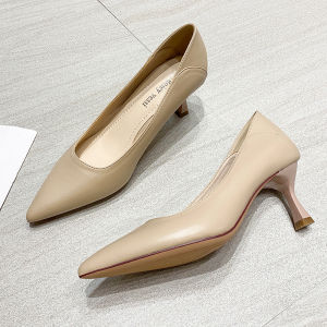 Rojey Vessi French Style Pointed Toe High Heels for Women Soft Sole Ultrafine Leather Interior Professional Work Shoes in Black