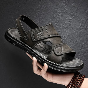 New 2025 Mens Leather Sandals Breathable Slip-On Beach Driving Dual-Purpose Slippers Korean Style Anti-Slip Summer Shoes