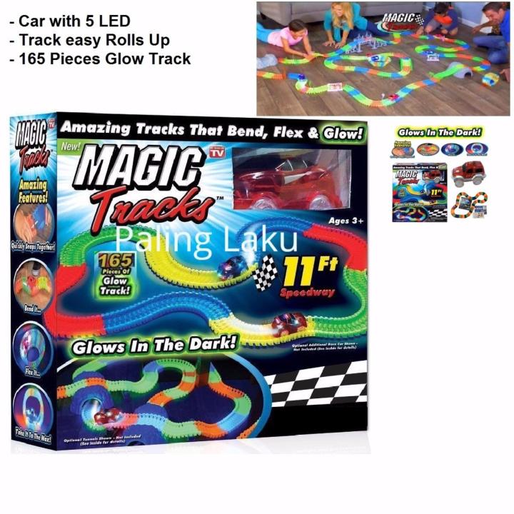 Mainan Mobil Magic Tracks Track Mobil Glows in The dark, Track Rolls Up