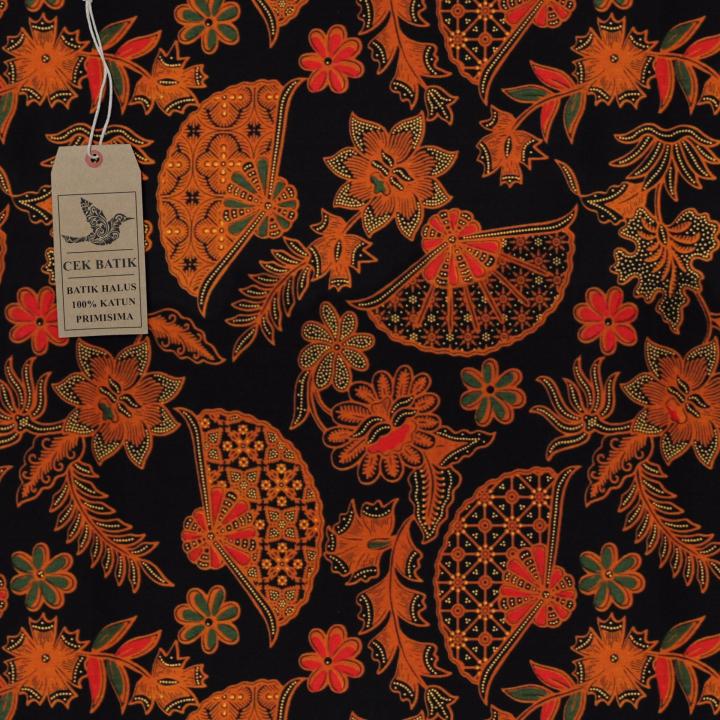 kain batik Motif Etnik Jawa Classik Kipas Warna (Hitam) (Ukuran