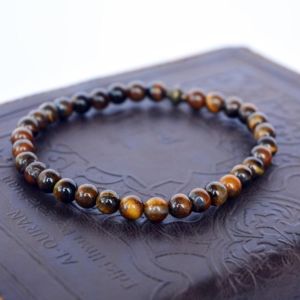 Gelang Tasbih 33 Butir Batu Akik Tiger Eye Mata Harimau ASLI Alam Natural Etnik Unik untuk Pria Wanita