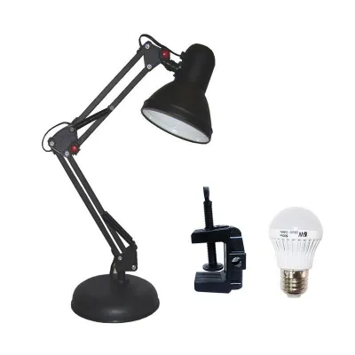 EELIC LED 5W + JM-800J Hitam Lampu Meja - Baca - Belajar - Jepit Arsitek JM-800J Cahaya Kuning 3000k